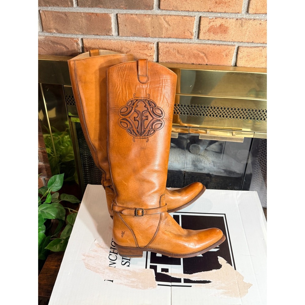 Frye Rider Logo Boots Women Tan Leather Tall Riding EquestrianSize 9M - Picture 12 of 16